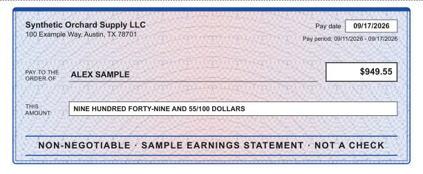Decorative check area in the security tint style, marked non-negotiable, with sample data